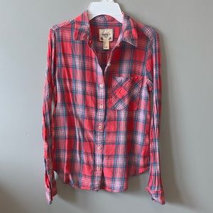 Super cute pink, blue, and white flannel shirt